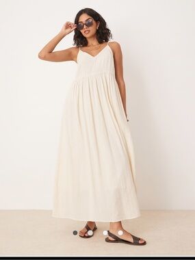 YAS Festival boho style crochet trim cami midi dress in cream
